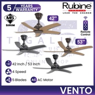 Rubine Vento 42Inch 53Inch 5 Blades 4 Speed AC Motor with Remote Control Matte Black Oil Brown Ceiling Fan Kipas Siling