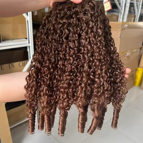 #4 Burmese Curly Human Hair Bundles Virgin Hair chocolate Brown Burmese Raw Human Hair Extensions 3C
