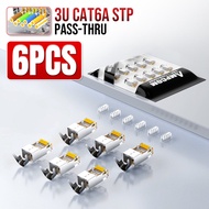 AMPCOM RJ45 Plug CAT6A Pass Through Shielded w/Load Bar Ni-Plated Copper Shell 50/3U Gold Plated OD