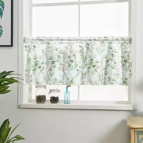 Small Fresh Leaf Short Gauze Curtain Head Suitable for Living Room Dining Room Study Room Window Hom