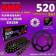 520 NINJA 250R ZX25R SPROCKET SET 520XWE X-RING CHAIN SMS SPROCKET RK RKM YTX9A SMS XWE X-RING CHAIN