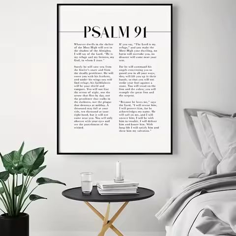 1pc Wall Art Psalm 91 Scripture Wall Art He Who Dwells In The Shelter Bible Verse Canvas Painting Po