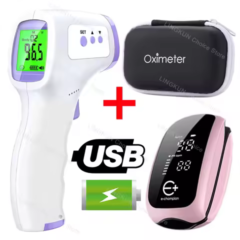 Medcial Forehead Thermometer Fingertip Pulse Oximeter Monitor Blood Oxygen Saturation Meter Pulse Ox
