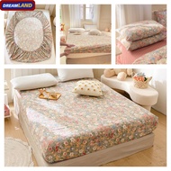 [CADAR]1 PC 100% Cotton Retro Floral Print Bedsheet All-Included Non-Slip Fitted Sheet Pillow Cover Queen King Size Bed Mattress Cover Y6KB