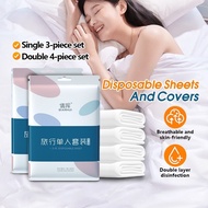 [SG] Travel Disposable Bedding Set Bed Sheet Quilt Cover Pillow Case Hotel Bedding Set Bath Towel Se