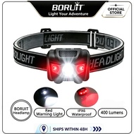 BORUiT Mini LED Headlamp 3W 4‑Light Modes Red Warning Light AAA Battery Powered Portable Head Light 