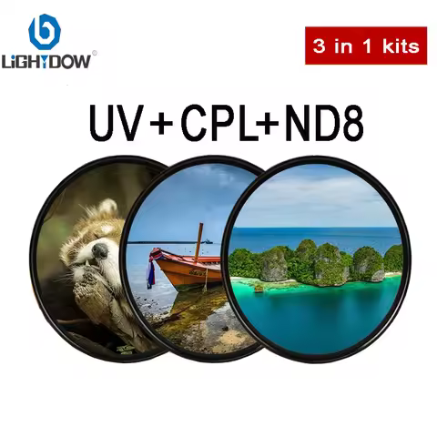 Lightdow Lens Filter UV CPL ND8 3 in 1 Kits 49 52 55 58 62 67 72 77mm 82mm Camera Lens Filter Kits f