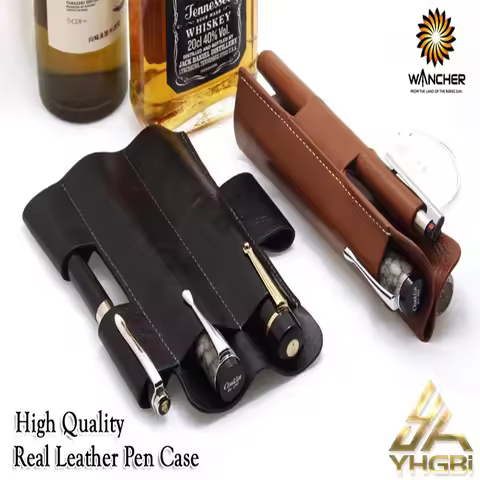 Wancher vegetable tanned tree cream leather three pieces flat pen cover leather inserted into pen bl