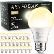 TJOY 24 Pack A19 LED Light Bulbs Soft Warm White 2700K, 60 Watt Equivalent, Efficient 9W, E26 Standa