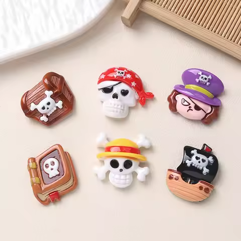 10Pcs New Kawaii Cartoon pirate Series Flat Bottom Scrapbook DIY Jewelry Making Hairwear Accessorie 