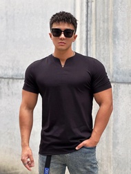 Trend mens clothing new fashion v neck short sleeve t shirt men slim fit T-shirt men cotton casual s