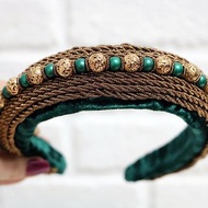 Green handmade headband Deep green tiara Emerald crystals headband