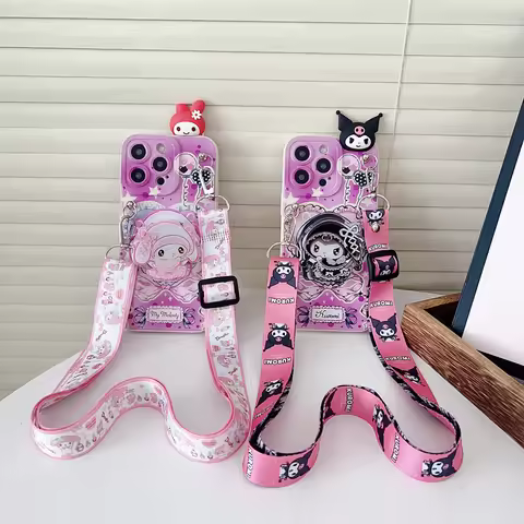 For OPPO Reno 4 5 7 4G 8 4G 8T 10 10 11 12 13 14 PRo F Bow Kuromi Case With Holder Rope
