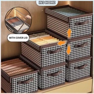 Steel Frame Storage Basket Houndstooth Thousand Bird Foldable Wardrobe Organizer Drawer Kotak Penyim