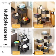 ▲♠ﺴMRK 3 4 5 Layer Rotatable Kitchen Utility Trolley Cart Shelf Storage Rack Organizer With Wheels S