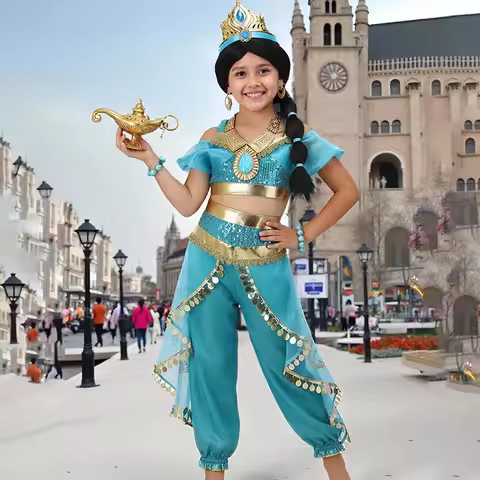 Kids Arabian Princess Dress Girls Halloween Jasmine Costume Children Carnival Cosplay Party Disguise