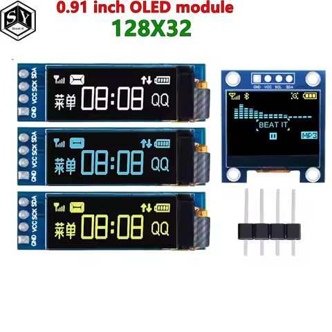 1PCS 0.91 inch OLED module 0.91" white blue OLED 128X32 OLED LCD LED Display module 0.91" IIC Commun