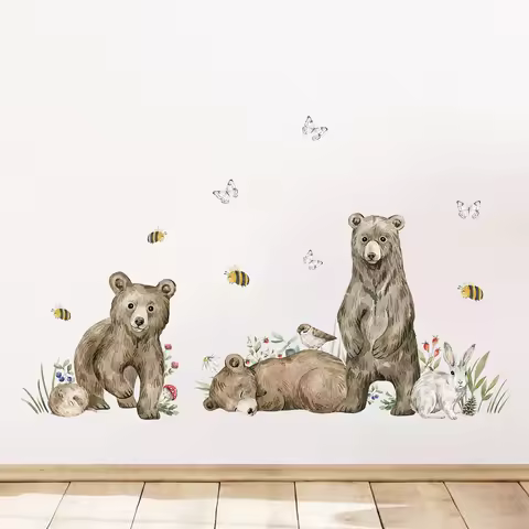 1pc Watercolor Animals Bear Wall Stickers Kids Room Decor Home Decoration Bedroom Wall Decals Nurser