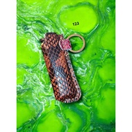 SNAKE PATTERN brown leather cricket lighter case / sarung kulit lighter cricket  with keyring 123