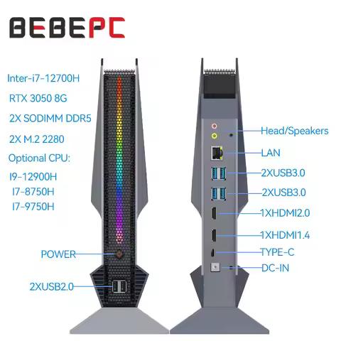 Intel Core i7-12700H Gaming Mini PC Nvdia RTX3050 8G 2xDDR5 2xM.2 NVME Support WiFi BT4.0 4xUSB3.0 2