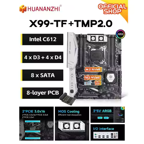 HUANANZHI X99-TF GAMING+TPM2.0 Motherboard LGA2011-3 4xDDR4/DDR3 M.2 PCIe3.0 ARGB SATA3.0 for Xeon E