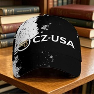 CZ-USA Splash Art Cap - Black Base with White Paint Splatter Effect & Gold CZ Logo, Bold "CZ-USA" Le