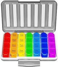Weekly Pill Organizer 4 Times a Day,Travel Pill Box 7 Day,Monthly Pill Container 28 Days,Moisture-Proof Small Pill case,Medicine Organizer Box for Vitamins Fish Oil Compartments Supplements(Black)