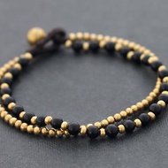 瑪瑙石簡單手鐲真正黃銅線串珠編織黑曜石
