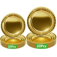 40Pcs Disposable Paper Plates Gold,Including 20pcs 9" and 20pcs 7" Plates,Strong and Sturdy Disposab