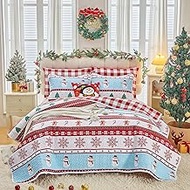 Joyreap 2 Pieces Christmas Quilt Set Twin, Red and White Stripes Design, Soft Microfiber Bedspread B
