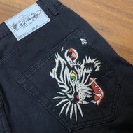 Ed Hardy Denim Jeans White Tiger Embroidery (Rinse Wash Black Twill) BNWT