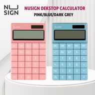 Nusign Desktop Calculator | 12 Digit Calculator | Solar Battery | Light Blue | Light Red | Dark Grey