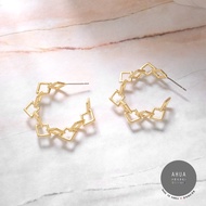 AHUA Is Okay Korean Jewelry Fashion Geometric C-Hoop Earrings [A0550] Genuine Hollow Out Classy Roma