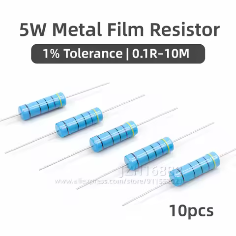 10pcs 5W 1% Metal Film Resistor 0.1R~10M 0.47R 100R 220R 330R 1R 2R 1K 1.5K 2.2K 3.3K 3.9K 4.7K 10K 