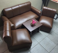 sala set brown leather sofa with center table uratex foam cod !!!