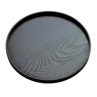 WGBHILABEE Round Solid Wood Snack Food Serving Tray Restaurant Hotel Plate , Black, 21cm