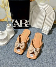 Sandal Japit Zara Flat Tweet Pita Mutiara Sandal Wanita Terbaru Kode SM36