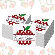 100 Pack Back to School Paper Napkins, 6.5 x 6.5 In Red Apple Disposable Napkins for First Day of Sc