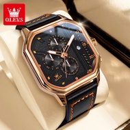 OLEVS Jam Tangan Lelaki Original Waterproof Quartz Leather Luminous Chronograph Luxury Casual Square