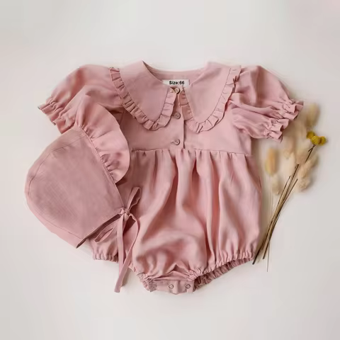 2Pcs Newborn Girl Clothes Spring Summer Baby Girl One Piece Clothes Corduroy Lapel Baby Girl Climbin
