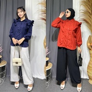 KEMEJA RX FASHION - KOREAN LADY CRUSH RAMPEL RUFFLE BLOUSE TOP / HARRI LADY CRUSH PLAIN RUFFLE SHIRT