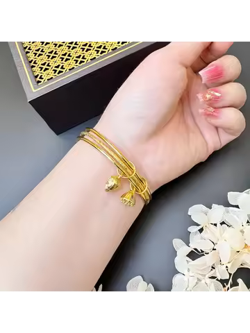 Vintage Three-Ring Lotus Seedpod Bracelet Women's 24K Gold AU999 - Lucky meaning, ideal gift for fri