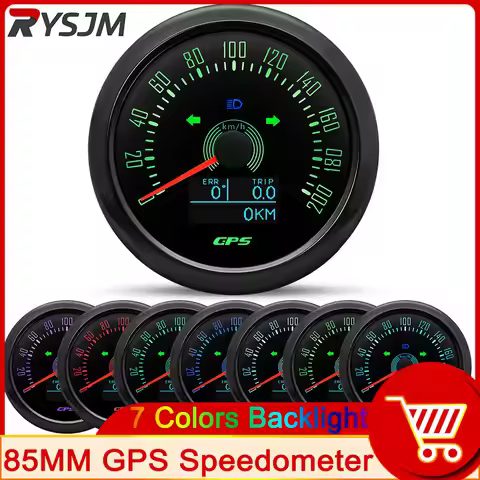 Car Truck Marine 85mm Multifunctional 200km/h GPS Speedometer with GPS Antenna 7 Colors Backlight 12