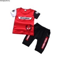 80-120 Baby Boys Two Piece Set Cartoon Spiderman Letter Printing Short Sleeved T-shirt+shorts Suit f