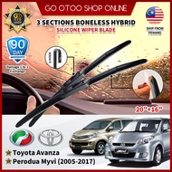 3 Sections Silicone Car Windshield Wiper 16'' + 20'' 1Set For Toyota Avanza Perodua Myvi 2005 - 2017