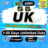 Wefly UK eSIM 5G 1-30Days 500MB-20GB Unlimited Data eSIM UK SIM Card eSIM United Kingdom