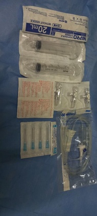 全要185蚊 配件單件8蚊 針頭每支3蚊 自付運費   Nipro皮下注射 皮下水配件 鹽水喉/輸液喉1件 三叉鎖三叉扣5件 20ml針筒16件 Terumo 23g針頭50支