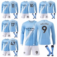 2025-26 Season Manchester City Home Long Sleeve Football Adult Kids Jersey Kit Marmoush Erling Haala