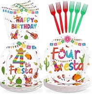 96Pcs Four Esta Party Decorations Mexican Fiesta 4th Birthday Plates and Napkins Tableware Set Taco 