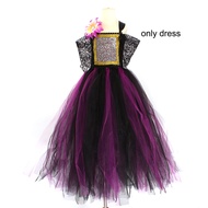 ZZOOI Purple Black Girls Halloween Witch Tutu Costume Dress with Hat Kids Carnival Party Cosplay Fan